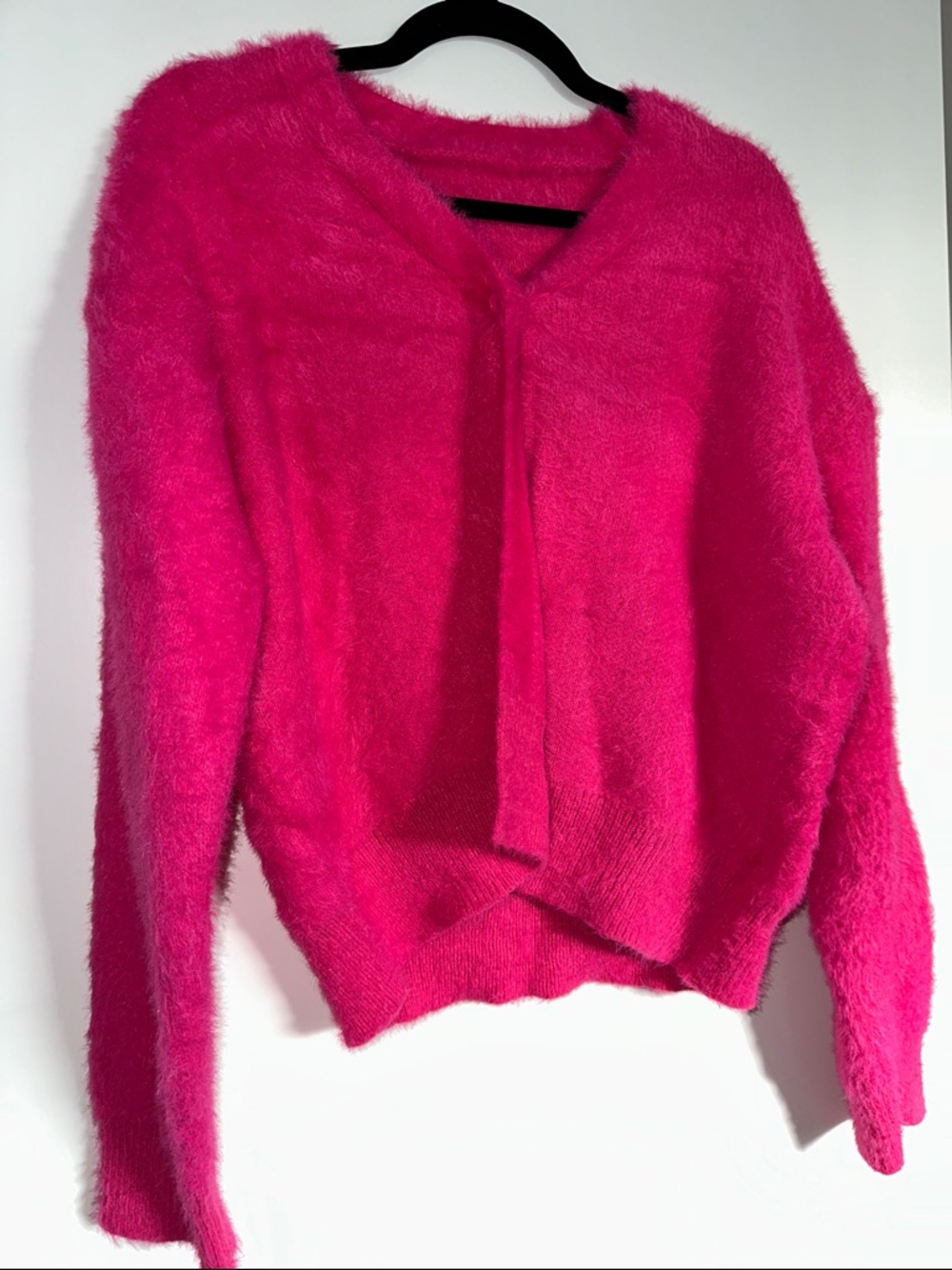 Fuzzy Button Cardigan in Bright Pink